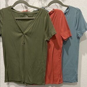 3 Pack Gap Women's V-Neck Tops - Green, Red, Blue